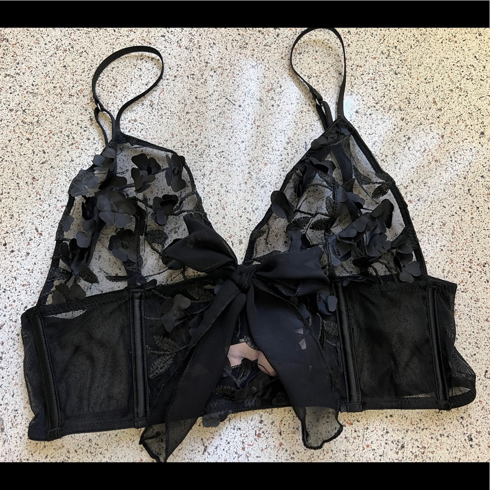 Victoria’s Secret Sexy Unlined Black Lace Floral Embroidered Bustier Bra